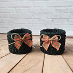 Kit Porta Panetone de Crochê Preto com laço Vermelho