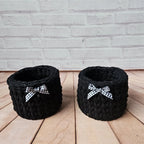 Kit Porta Panetone de Crochê Preto com Laço Branco