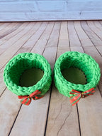 Kit Porta Panetone de Crochê Verde com Laço Vermelho