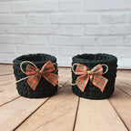 Kit Porta Panetone de Crochê Preto com laço Vermelho