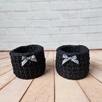Kit Porta Panetone de Crochê Preto com Laço Branco