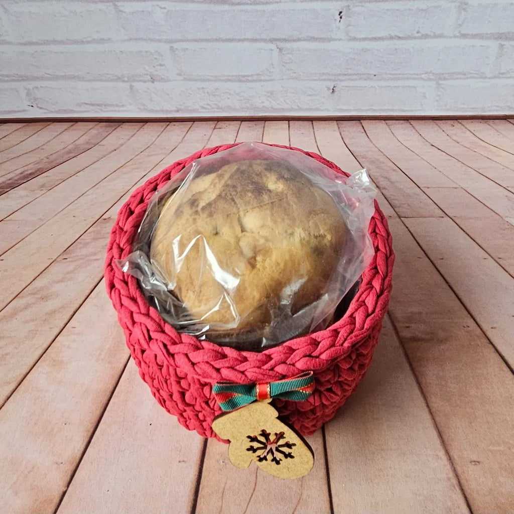 Porta Panetone de Crochê Vermelho com Luvinha