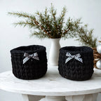 Kit Porta Panetone de Crochê Preto com Laço Branco