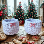 Kit Porta Panetone de Crochê Branco com Laço Vermelho