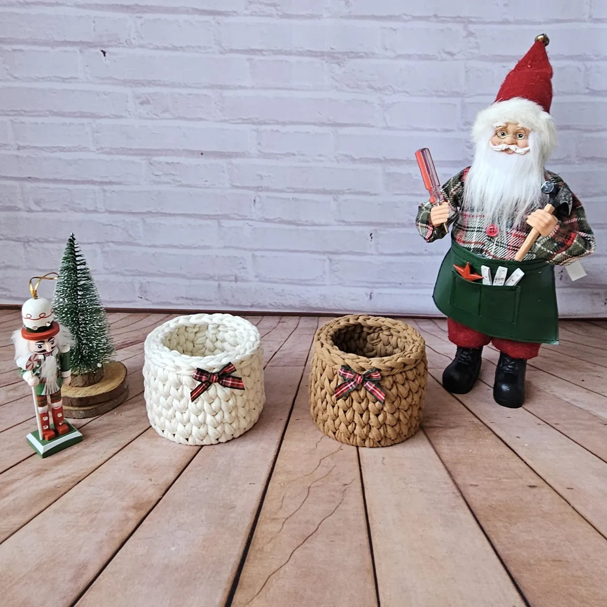 Kit Porta Panetone de Crochê Branco e Bege