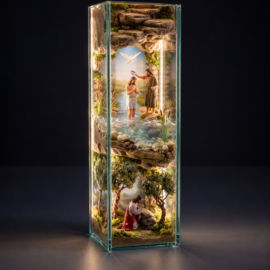 Obra-Prima em Formato de Cruz Iluminada — As Passagens de Jesus Cristo 60x45