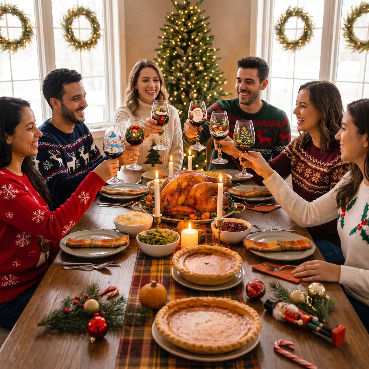 Conjunto de 6 Taças Especial de Natal | Taças de Vidro com relevo em 3D Natalinas